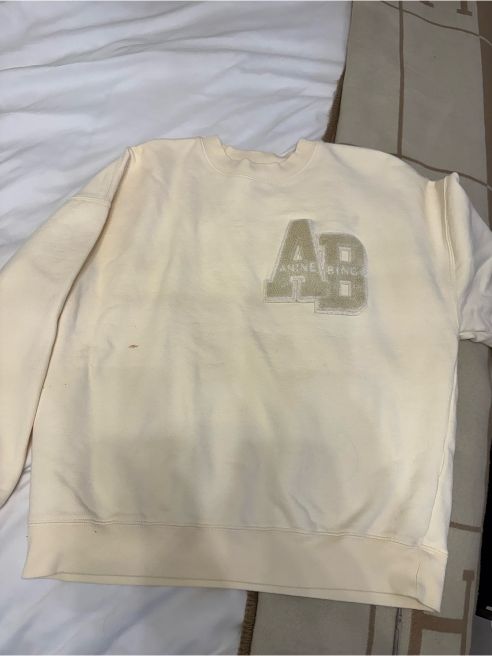 Anine Bing Ivory AB Logo Crewneck Sweatshirt